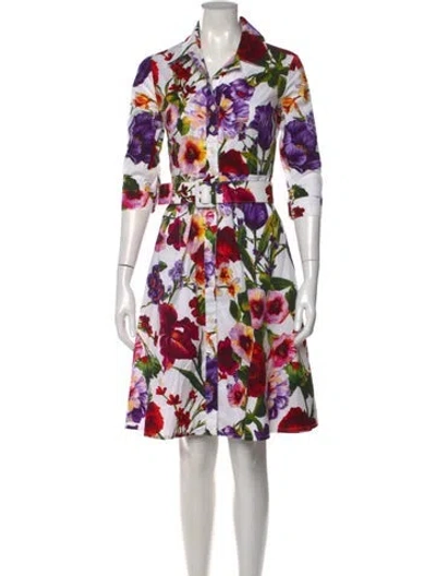 Pre-owned Samantha Sung Floral Print Knee-length Dress In White