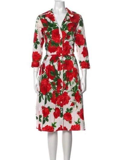 Pre-owned Samantha Sung Floral Print Knee-length Dress In White