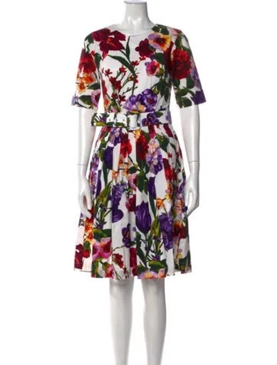 Pre-owned Samantha Sung Floral Print Knee-length Dress In White