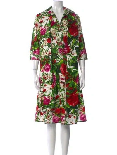 Pre-owned Samantha Sung Floral Print Knee-length Dress In White