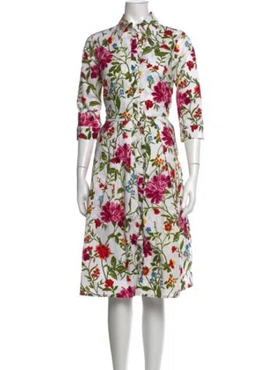 Pre-owned Samantha Sung Floral Print Knee-length Dress In White