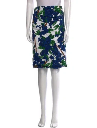 Pre-owned Samantha Sung Floral Print Knee-length Skirt In Blue