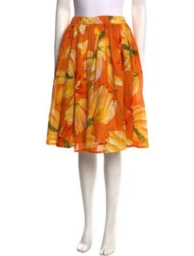 Pre-owned Samantha Sung Floral Print Knee-length Skirt W/ Tags In Orange