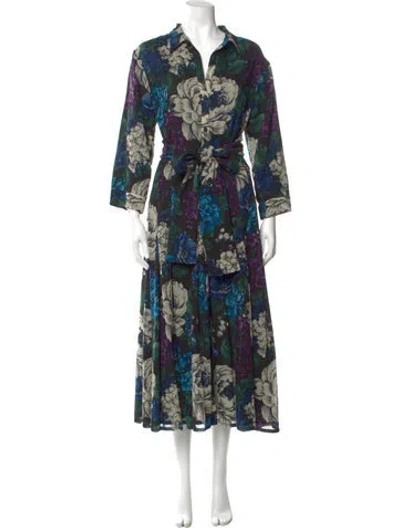 Pre-owned Samantha Sung Floral Print Long Dress In Black