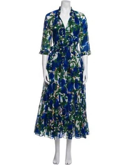 Pre-owned Samantha Sung Floral Print Long Dress In Blue