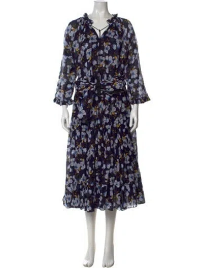 Pre-owned Samantha Sung Floral Print Long Dress In Blue
