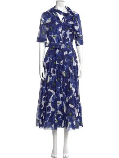 Pre-owned Samantha Sung Floral Print Long Dress In Blue