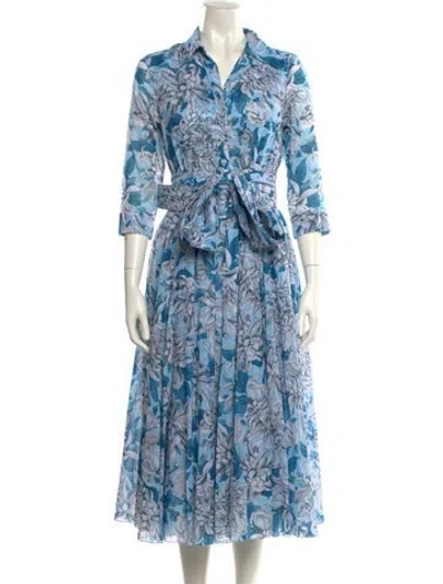 Pre-owned Samantha Sung Floral Print Long Dress In Blue