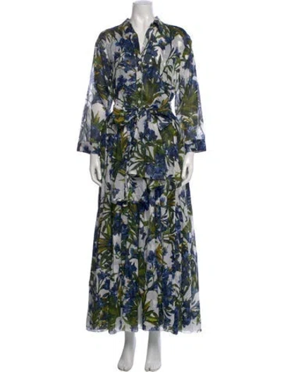 Pre-owned Samantha Sung Floral Print Long Dress In Blue