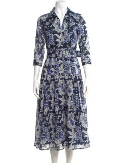 Pre-owned Samantha Sung Floral Print Long Dress In Blue