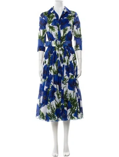 Pre-owned Samantha Sung Floral Print Long Dress In Blue