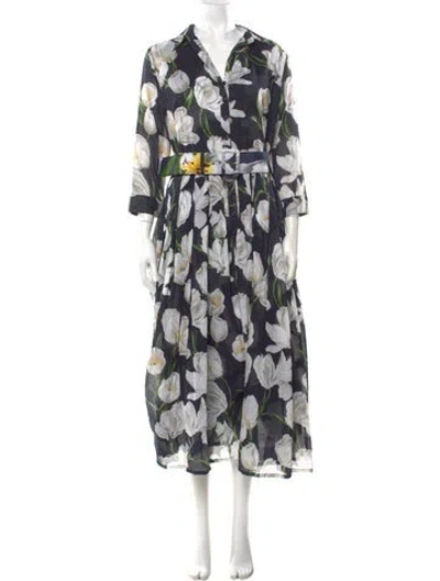 Pre-owned Samantha Sung Floral Print Long Dress In Blue