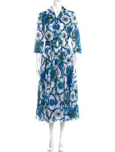 Pre-owned Samantha Sung Floral Print Long Dress In Blue