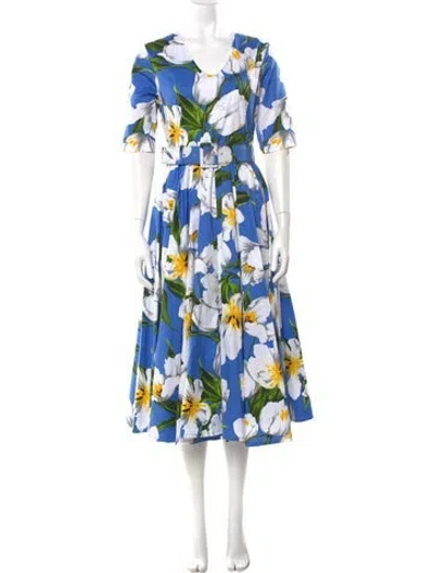 Pre-owned Samantha Sung Floral Print Long Dress In Blue