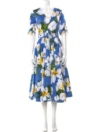 Pre-owned Samantha Sung Floral Print Long Dress In Blue