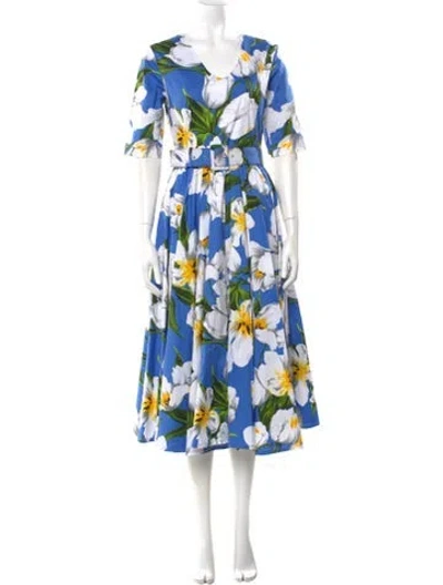 Pre-owned Samantha Sung Floral Print Long Dress In Blue