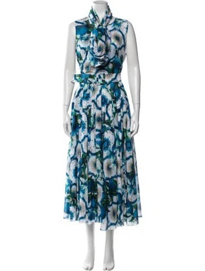 Pre-owned Samantha Sung Floral Print Long Dress In Blue