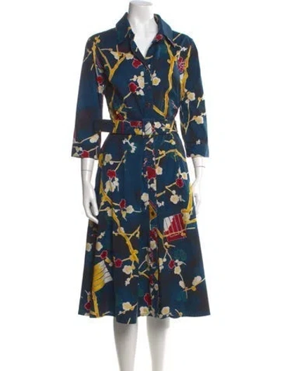 Pre-owned Samantha Sung Floral Print Long Dress In Blue