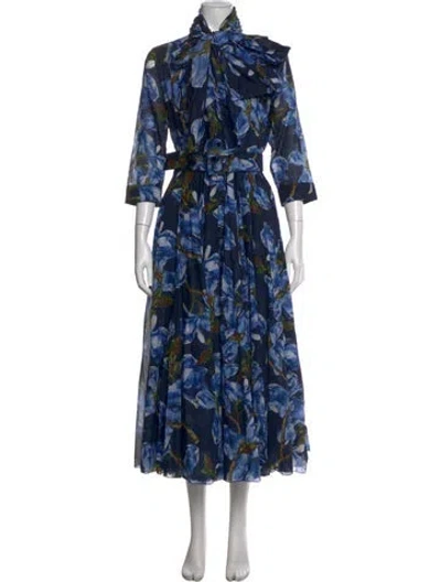 Pre-owned Samantha Sung Floral Print Long Dress In Blue