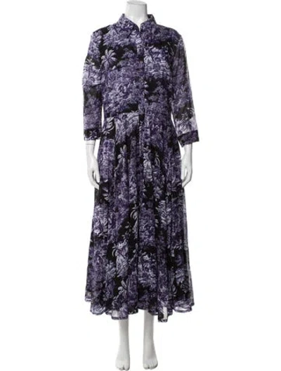 Pre-owned Samantha Sung Floral Print Long Dress In Blue
