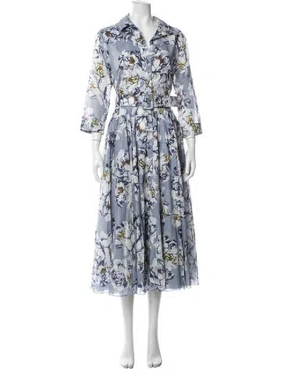 Pre-owned Samantha Sung Floral Print Long Dress In Blue