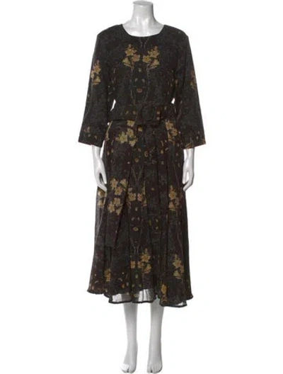 Pre-owned Samantha Sung Floral Print Long Dress In Brown