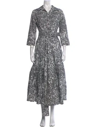 Pre-owned Samantha Sung Floral Print Long Dress In Gray