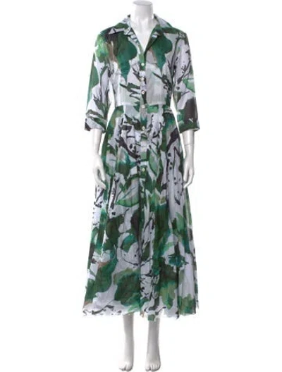Pre-owned Samantha Sung Floral Print Long Dress In Green