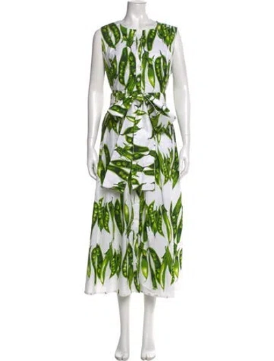 Pre-owned Samantha Sung Floral Print Long Dress In Green