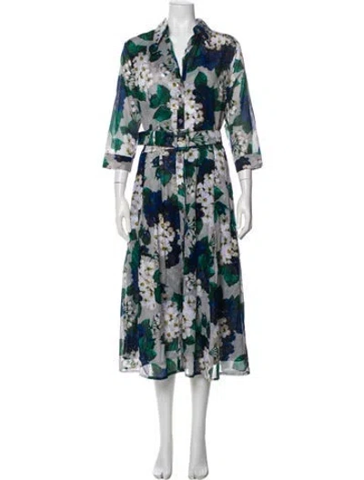 Pre-owned Samantha Sung Floral Print Long Dress In Green