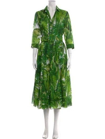 Pre-owned Samantha Sung Floral Print Long Dress In Green