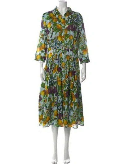 Pre-owned Samantha Sung Floral Print Long Dress In Green