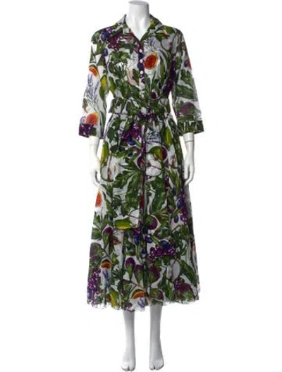 Pre-owned Samantha Sung Floral Print Long Dress In Green