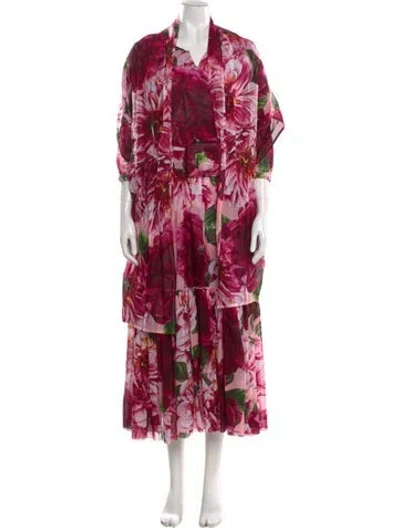 Pre-owned Samantha Sung Floral Print Long Dress In Pink