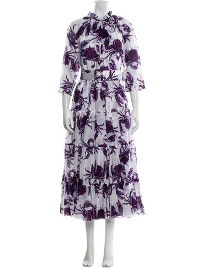Pre-owned Samantha Sung Floral Print Long Dress In Purple