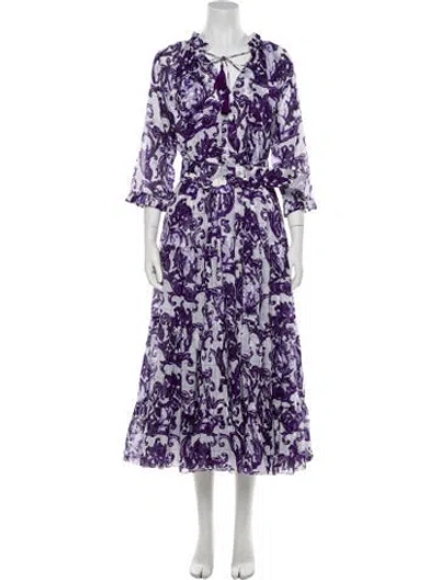 Pre-owned Samantha Sung Floral Print Long Dress In Purple