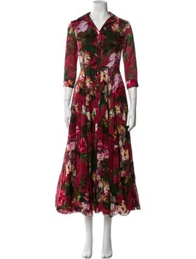 Pre-owned Samantha Sung Floral Print Long Dress In Red