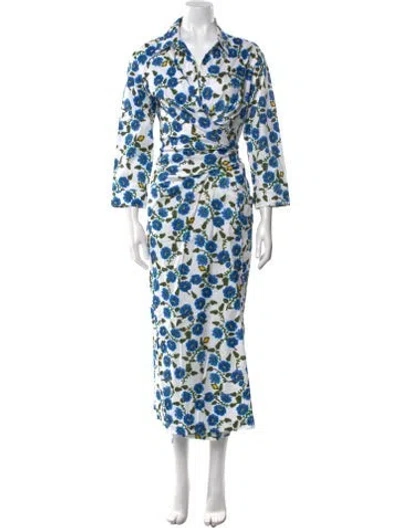 Pre-owned Samantha Sung Floral Print Long Dress W/ Tags In Blue