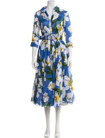 Pre-owned Samantha Sung Floral Print Long Dress W/ Tags In Blue