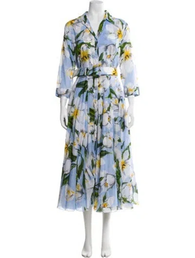 Pre-owned Samantha Sung Floral Print Long Dress W/ Tags In Blue