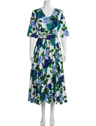 Pre-owned Samantha Sung Floral Print Long Dress W/ Tags In Blue