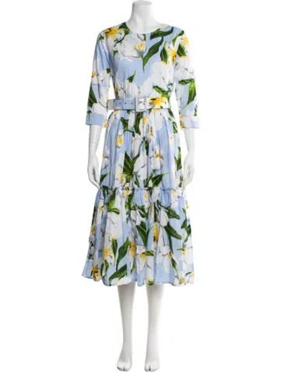 Pre-owned Samantha Sung Floral Print Long Dress W/ Tags In Blue