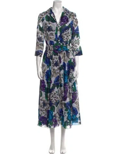 Pre-owned Samantha Sung Floral Print Long Dress W/ Tags In Blue