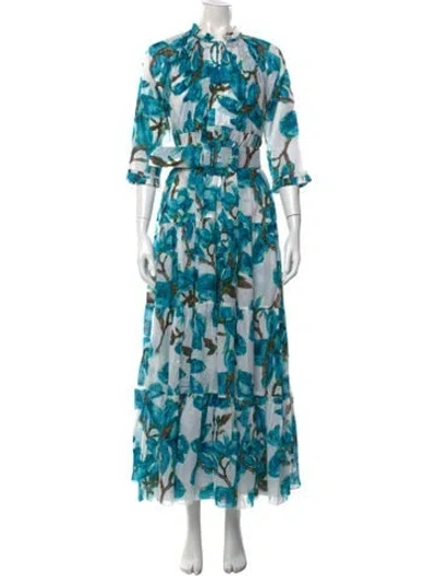Pre-owned Samantha Sung Floral Print Long Dress W/ Tags In Blue