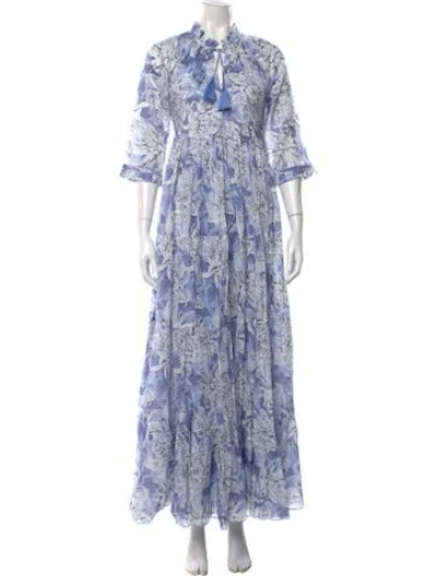 Pre-owned Samantha Sung Floral Print Long Dress W/ Tags In Blue