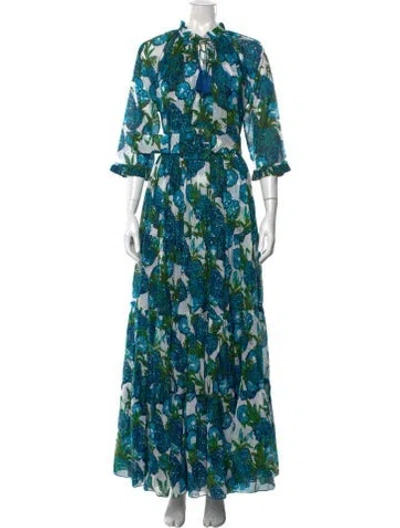 Pre-owned Samantha Sung Floral Print Long Dress W/ Tags In Blue
