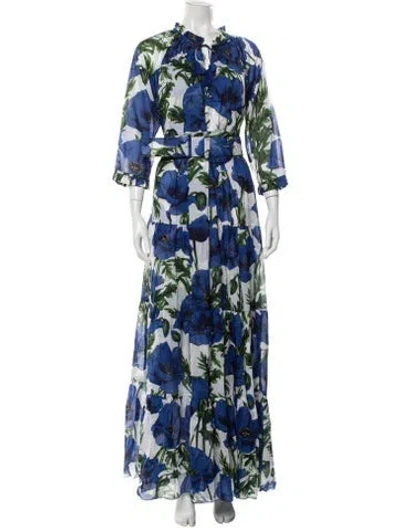 Pre-owned Samantha Sung Floral Print Long Dress W/ Tags In Blue