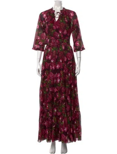Pre-owned Samantha Sung Floral Print Long Dress W/ Tags In Burgundy