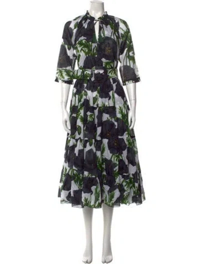 Pre-owned Samantha Sung Floral Print Long Dress W/ Tags In Green
