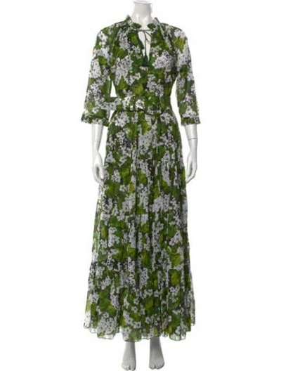 Pre-owned Samantha Sung Floral Print Long Dress W/ Tags In Green